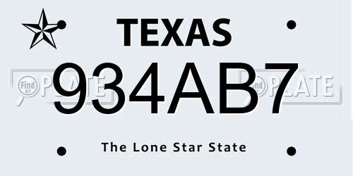 934AB7 Texas License Plate
