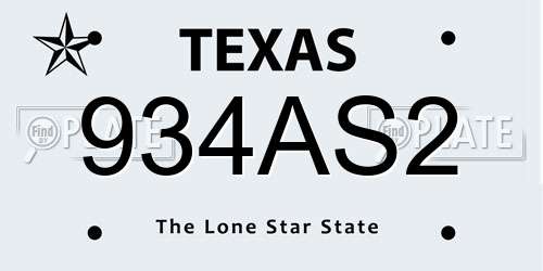 934AS2 Texas License Plate