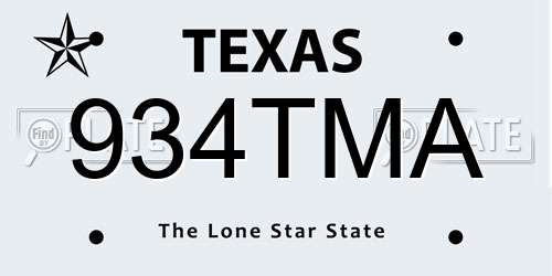 934TMA Texas License Plate