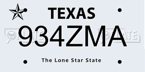 934ZMA Texas License Plate