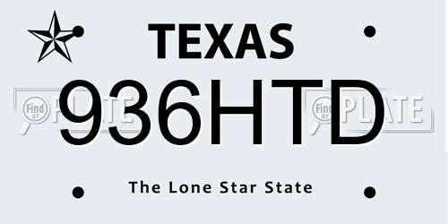936HTD Texas License Plate