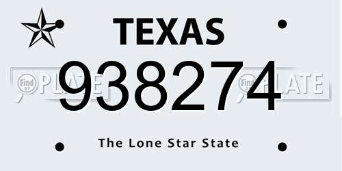 938274 Texas License Plate