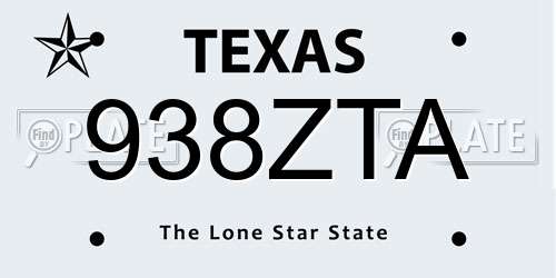 938ZTA Texas License Plate