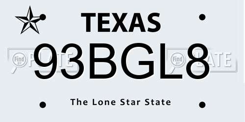 93BGL8 Texas License Plate