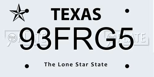 93FRG5 Texas License Plate