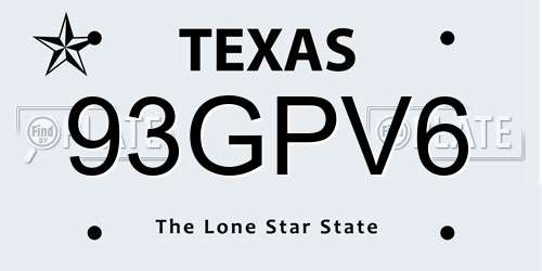 93GPV6 Texas License Plate
