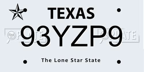 93YZP9 Texas License Plate