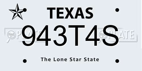 943T4S Texas License Plate