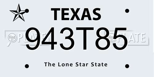 943T85 Texas License Plate