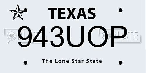 943UOP Texas License Plate