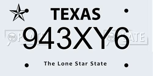 943XY6 Texas License Plate