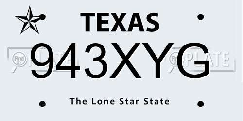 943XYG Texas License Plate