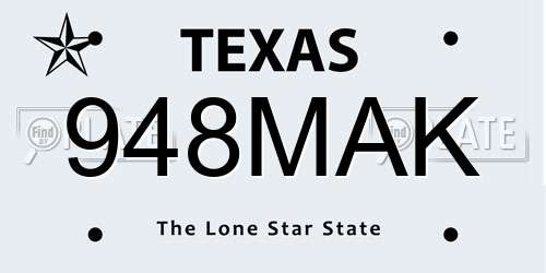 948MAK Texas License Plate