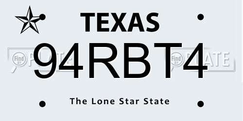 94RBT4 Texas License Plate