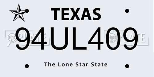 94UL409 Texas License Plate