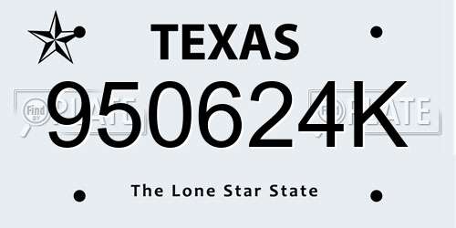 950624K Texas License Plate