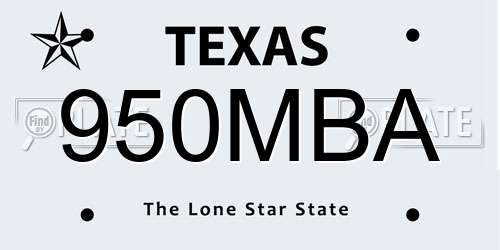 950MBA Texas License Plate