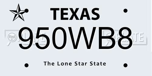 950WB8 Texas License Plate