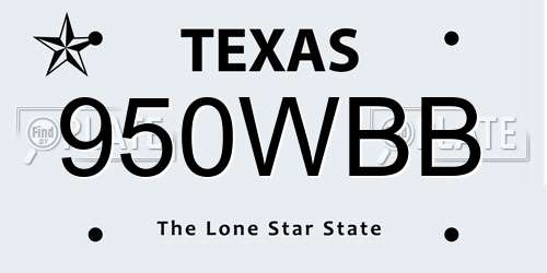 950WBB Texas License Plate