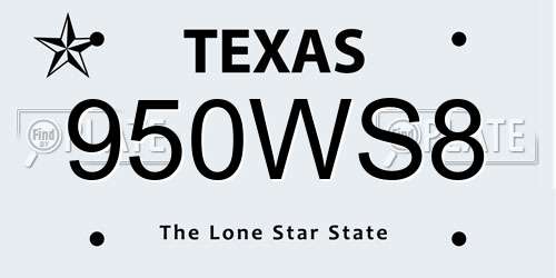 950WS8 Texas License Plate