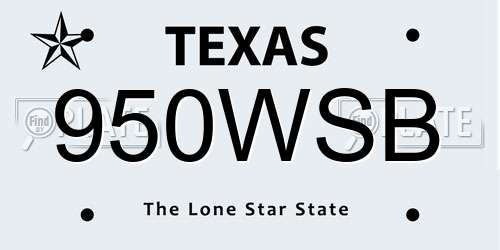 950WSB Texas License Plate