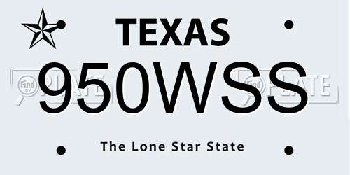 950WSS Texas License Plate