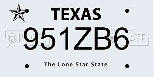 951ZB6 Texas License Plate