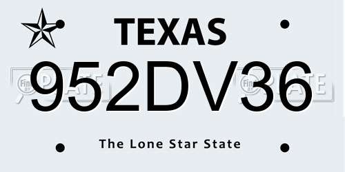 952DV36 Texas License Plate