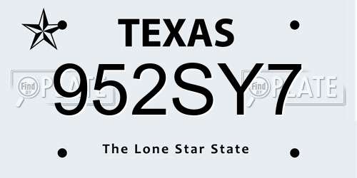 952SY7 Texas License Plate