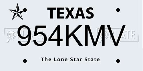 954KMV Texas License Plate