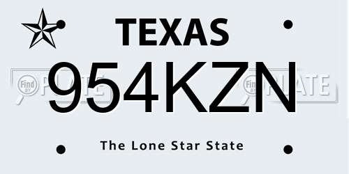 954KZN Texas License Plate