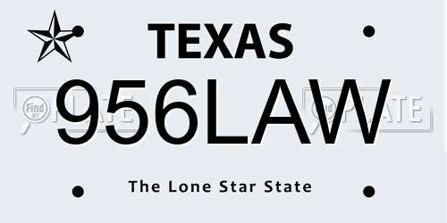 956LAW Texas License Plate