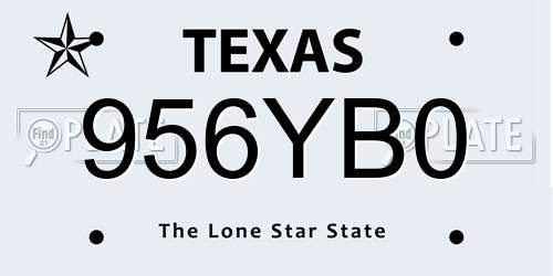 956YB0 Texas License Plate