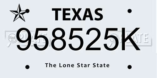 958525K Texas License Plate