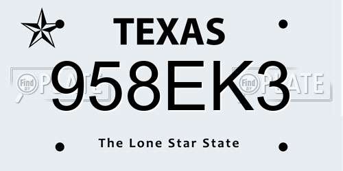 958EK3 Texas License Plate