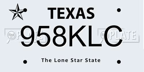 958KLC Texas License Plate
