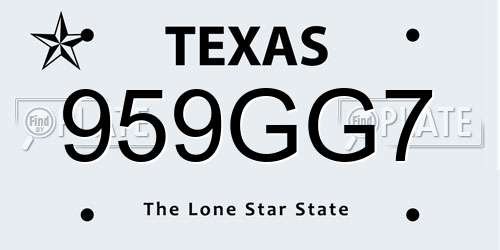 959GG7 Texas License Plate