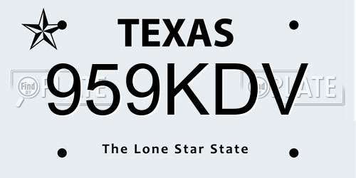 959KDV Texas License Plate