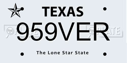 959VER Texas License Plate