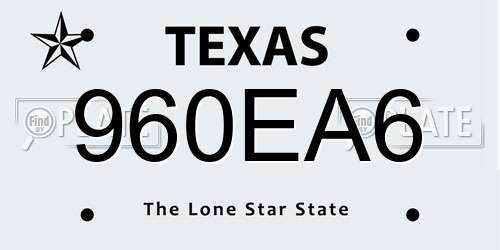 960EA6 Texas License Plate