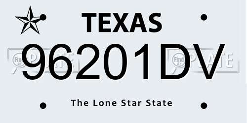 96201DV Texas License Plate