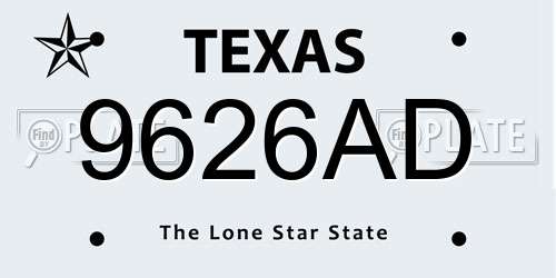 9626AD Texas License Plate