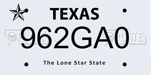 962GA0 Texas License Plate