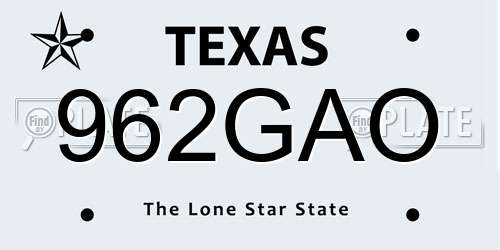 962GAO Texas License Plate