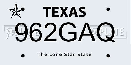 962GAQ Texas License Plate