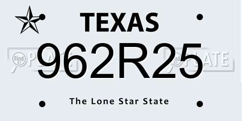 962R25 Texas License Plate