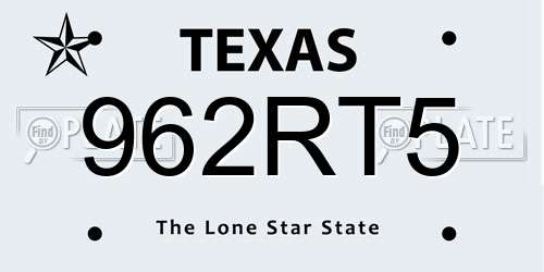 962RT5 Texas License Plate