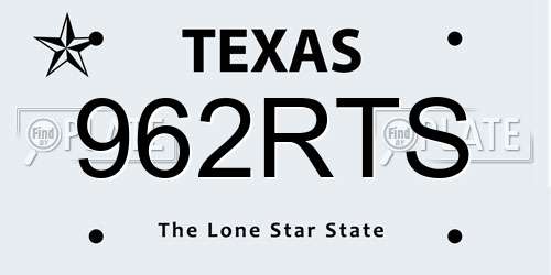 962RTS Texas License Plate
