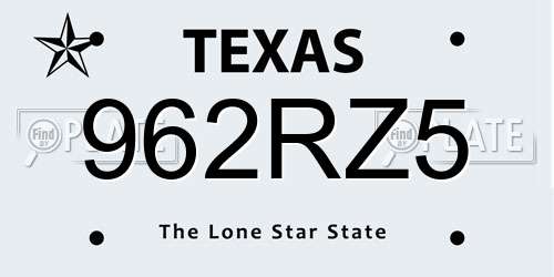 962RZ5 Texas License Plate