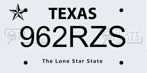 962RZS Texas License Plate